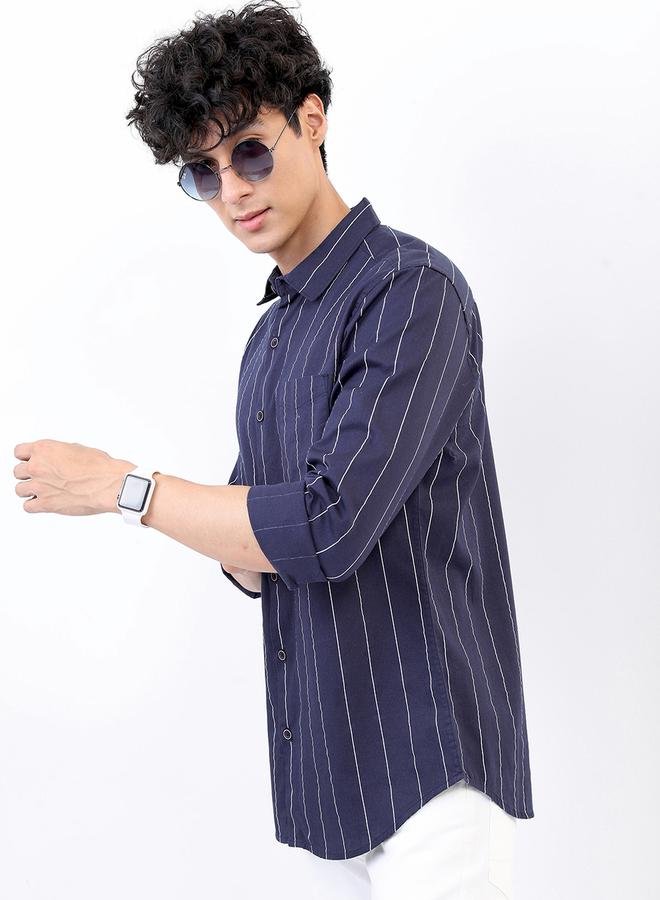 HIGHLANDER Striped Cotton Slim Fit Shirt with Pocket - Image 4