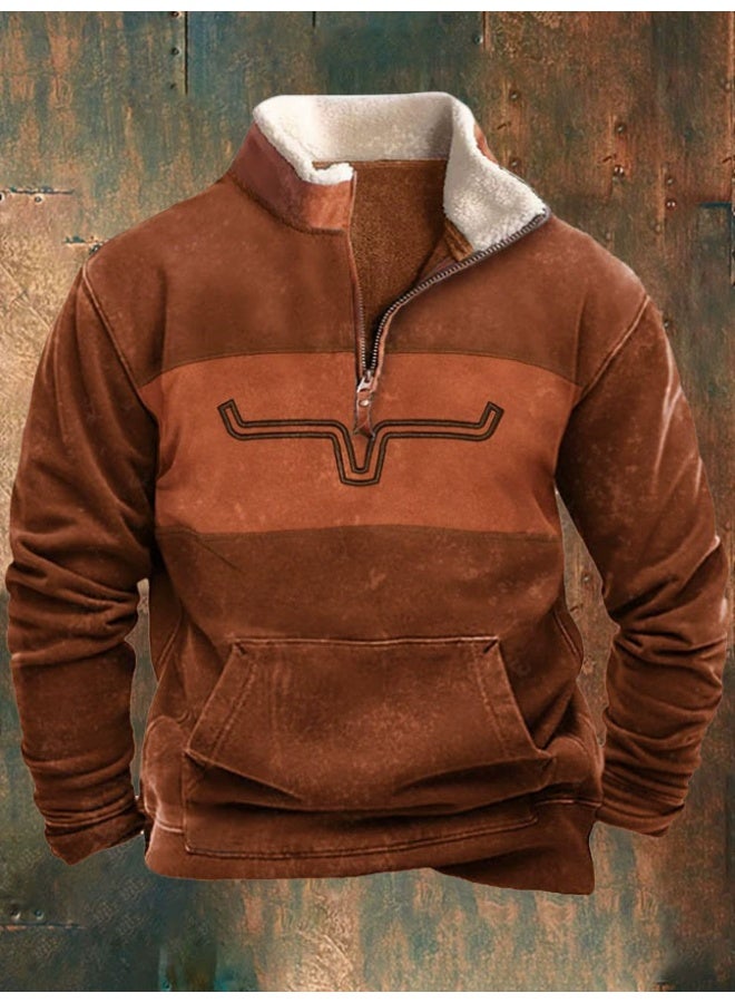 general HOTYD Men's 1/4 Zip Fleece Stand Collar Sweatshirt Aztec Pattern Oversized Long Sleeve Pullover Hoodie - Image 1