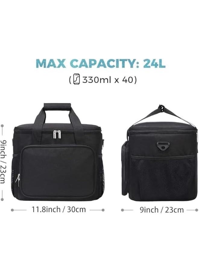 HOOKOR Insulated Lunch Bag for Women/Men - Reusable Lunch Box for Office Picnic Hiking Beach - Leakproof Cooler Tote Bag Organizer with Adjustable Shoulder Strap for Adults (Black)  - Image 2