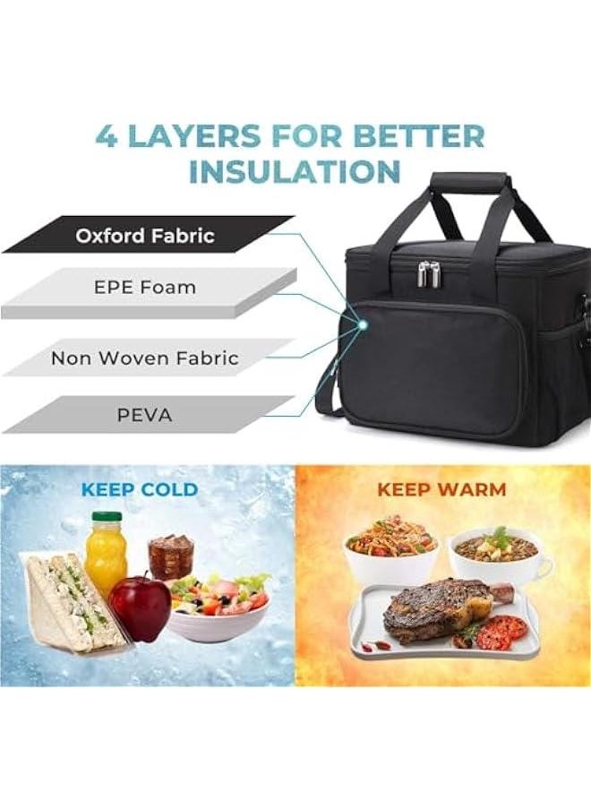 HOOKOR Insulated Lunch Bag for Women/Men - Reusable Lunch Box for Office Picnic Hiking Beach - Leakproof Cooler Tote Bag Organizer with Adjustable Shoulder Strap for Adults (Black)  - Image 4