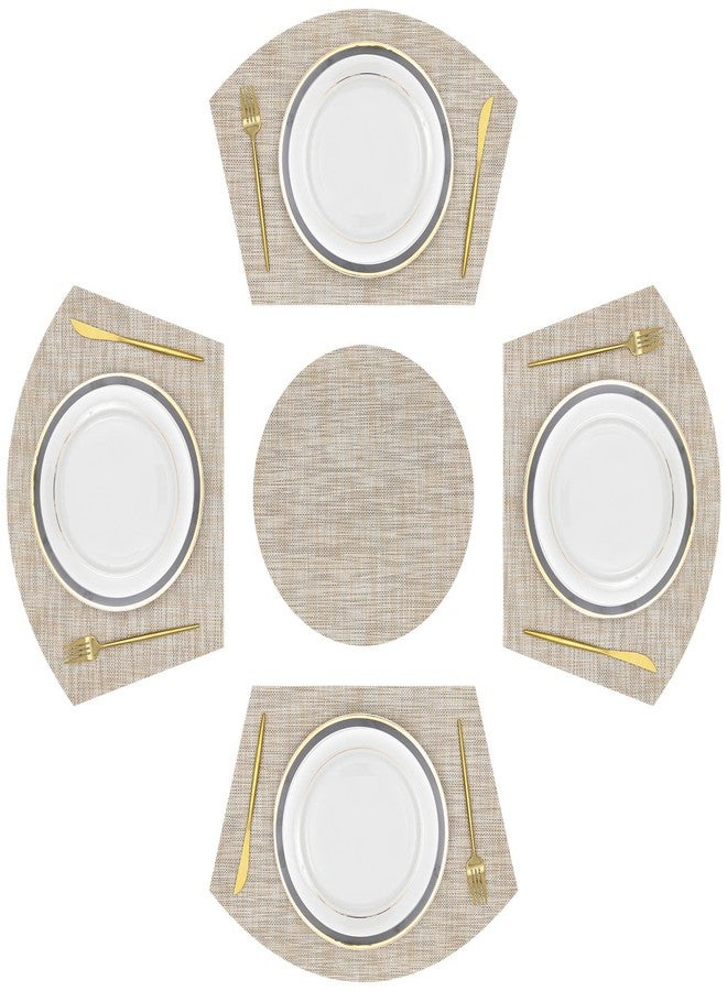 SHACOS Large Size Wedge Shape Placemats with Centerpiece Round Mat Set of 5 Round Table Place Mats Washable Dining Table Placemats Reversible, Beige - Image 1