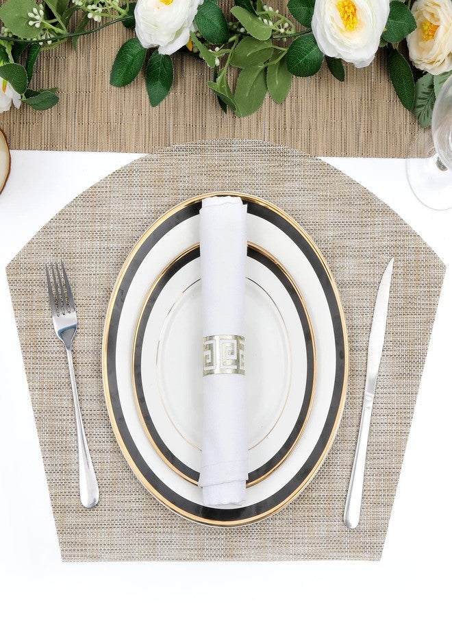 SHACOS Large Size Wedge Shape Placemats with Centerpiece Round Mat Set of 5 Round Table Place Mats Washable Dining Table Placemats Reversible, Beige - Image 5