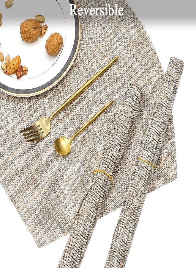 SHACOS Large Size Wedge Shape Placemats with Centerpiece Round Mat Set of 5 Round Table Place Mats Washable Dining Table Placemats Reversible, Beige - Image 4