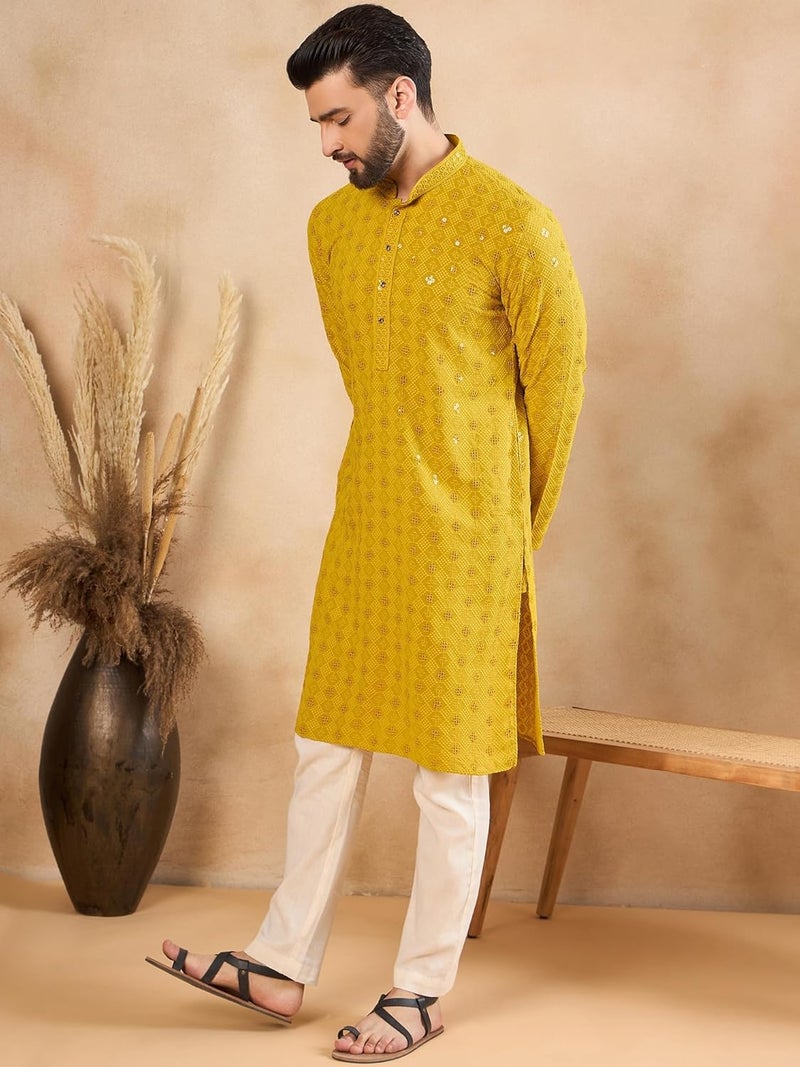 SWAGG INDIA قميص رجالي من مزيج الرايون بتصميم هندسي عادي | ملابس تقليدية مثالية للمناسبات العادية والاحتفالات - Image 3