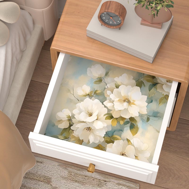 Laatse Floral Wallpaper Peel and Stick Vintage Beige Flowers Contact Paper Vinyl Waterproof Self Adhesive Removable Green leaf Modern Wall Murals for Bedroom Walls Shelves Cabinet Decoration 17.5" X 118" - Image 3