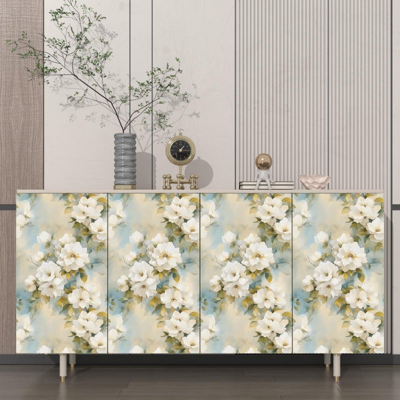 Laatse Floral Wallpaper Peel and Stick Vintage Beige Flowers Contact Paper Vinyl Waterproof Self Adhesive Removable Green leaf Modern Wall Murals for Bedroom Walls Shelves Cabinet Decoration 17.5" X 118" - Image 2