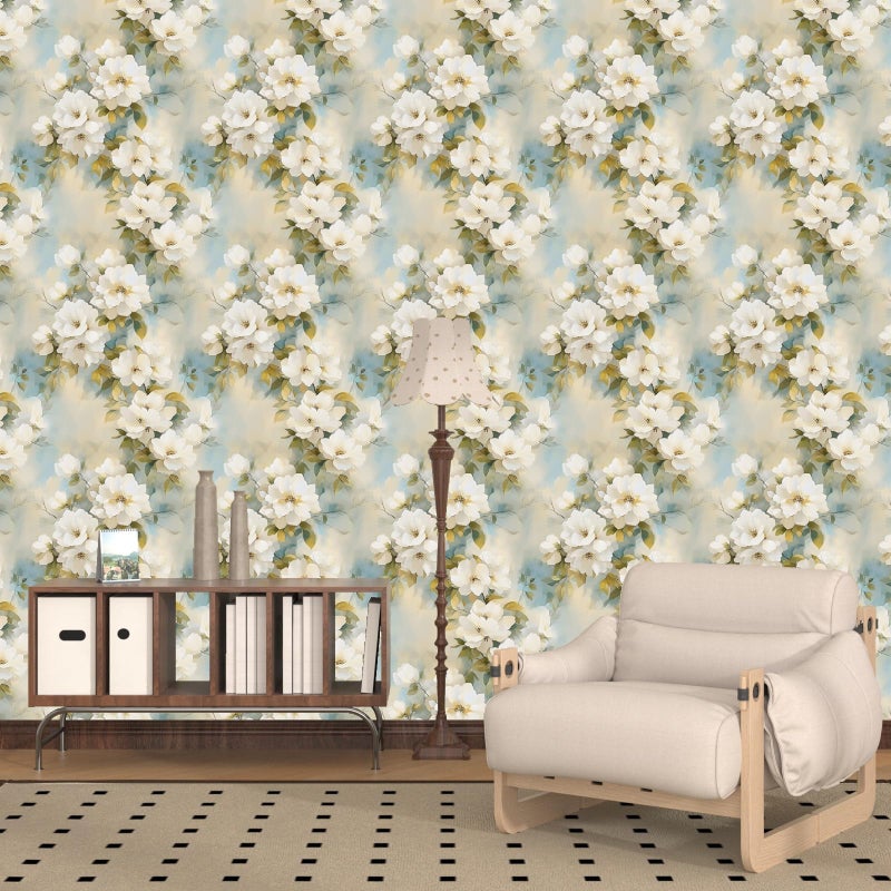 Laatse Floral Wallpaper Peel and Stick Vintage Beige Flowers Contact Paper Vinyl Waterproof Self Adhesive Removable Green leaf Modern Wall Murals for Bedroom Walls Shelves Cabinet Decoration 17.5" X 118" - Image 5