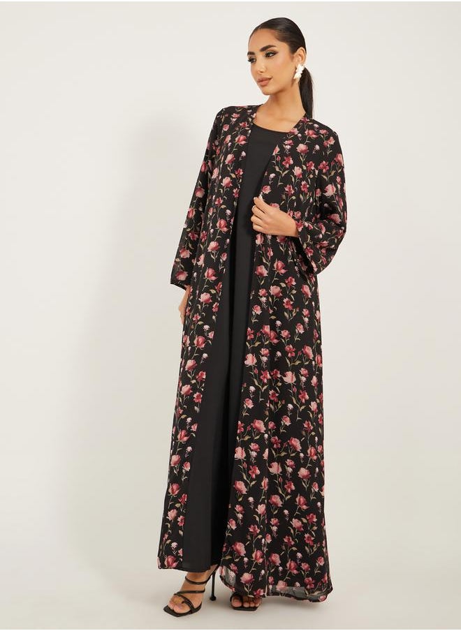 Styli floral print abaya with inner solid inner dress modest set  - Image 2