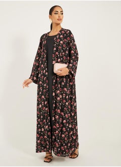Styli floral print abaya with inner solid inner dress modest set  - Image 1