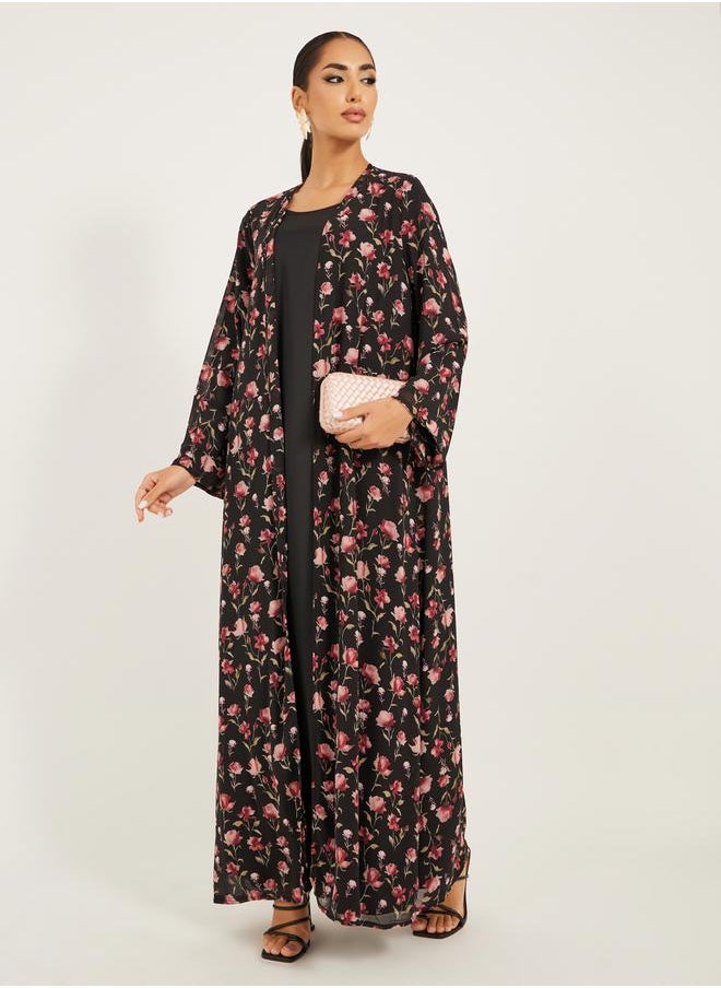 Styli floral print abaya with inner solid inner dress modest set  - Image 1