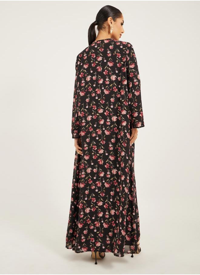 Styli floral print abaya with inner solid inner dress modest set  - Image 5