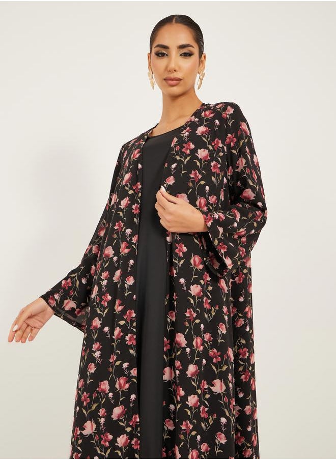 Styli floral print abaya with inner solid inner dress modest set  - Image 3
