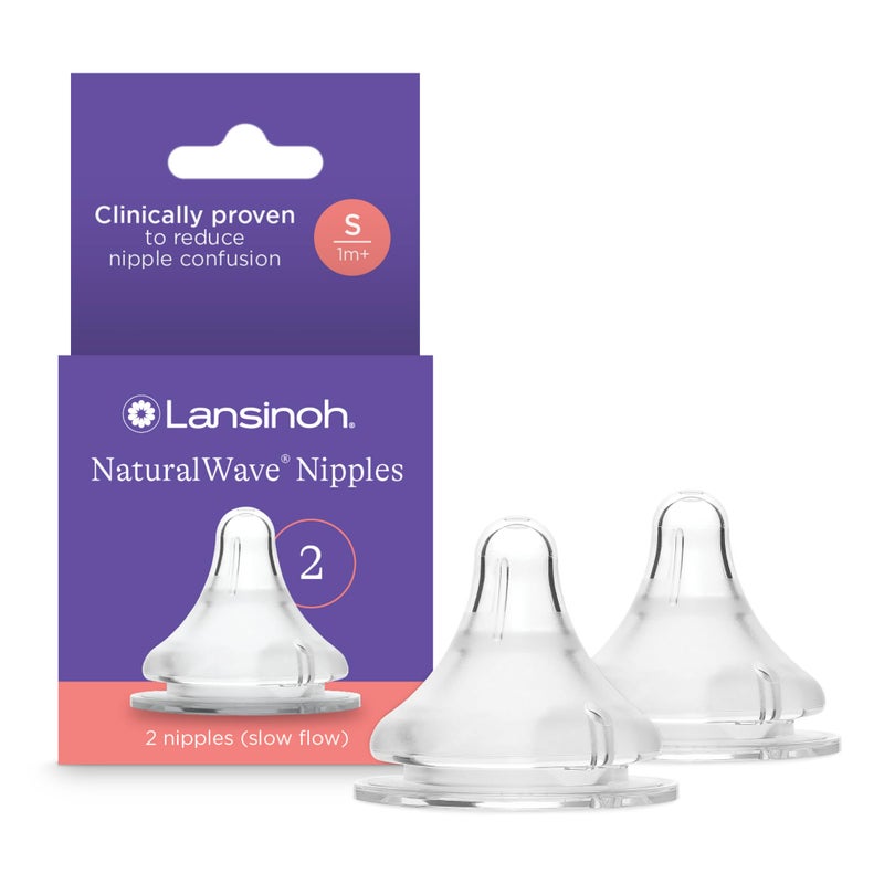 Lansinoh NaturalWave Baby Bottle Nipples â€“ 100% Soft, Durable Silicone, Made Without BPA BPS, Anti-Colic, Supports Babyâ€™s Developing Mouth and Teeth, Slow Flow, Size S, 2 Count, 1+ Month - Image 1