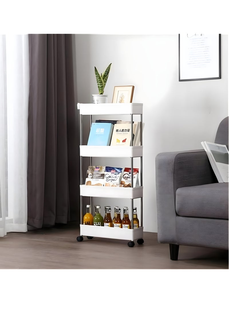 BestStore - 4-Tier Slim Rolling Kitchen Trolley Storage  Cart Organizer with 4 Hooks Wheels for Mobility and Water derange Functional Shelves for Bathroom Office Bedroom - Image 1