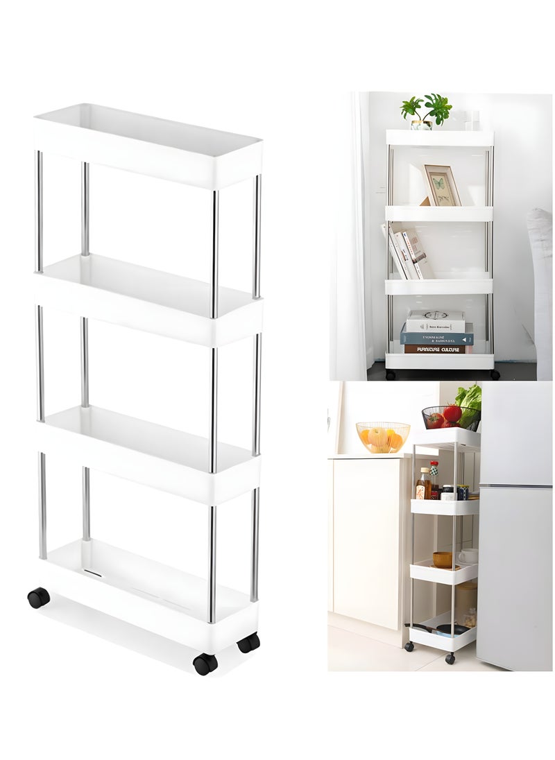 BestStore - 4-Tier Slim Rolling Kitchen Trolley Storage  Cart Organizer with 4 Hooks Wheels for Mobility and Water derange Functional Shelves for Bathroom Office Bedroom - Image 1