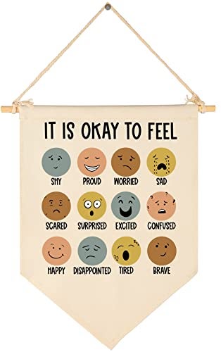 FYSIA It Is Okay to Feel-Classroom Poster Decor-Teacher Gifts-Canvas Hanging Pennant Flag Banner Wall Sign Decor for Nursery Reading Room-Positive Growth Mindset Mental Health Quotes for Baby Kids Girl Boy - Image 1