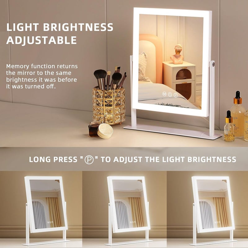 FENCHILIN Make-up Mirror with Lighting Hollywood Mirror 3 Colours Dimmable Light Mirror with Lighting Smart Touch Control 10x Magnification 360° Rotation White - Image 3