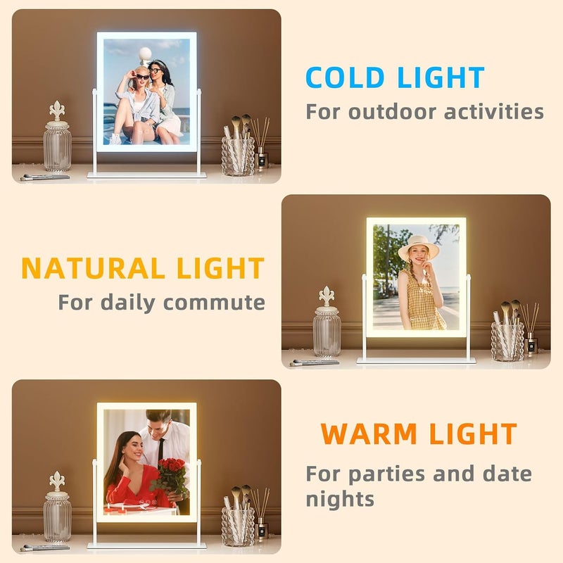 FENCHILIN Make-up Mirror with Lighting Hollywood Mirror 3 Colours Dimmable Light Mirror with Lighting Smart Touch Control 10x Magnification 360° Rotation White - Image 2