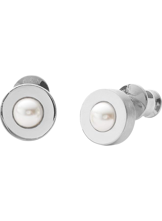 Women's Stainless Steel Agnethe Mother of Pearl Post Closure Round Stud Earrings Silver