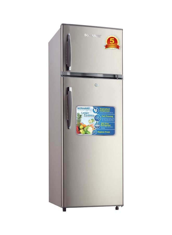 Double Door Defrost Refrigerator 220L Gross with 148L Fridge & 58L Freezer, GMCC Compressor, Glass Shelves, Vegetable Crisper, Lock & Key, 3 Star, R600a SFD-260DF SFD-260DF Silver