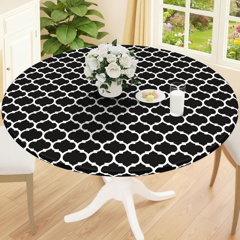 smiry Round Picnic Tablecloth, Waterproof Elastic Table Covers for 58"-68" Tables, Cleanable Flannel Vinyl Tablecloths for Camping, Indoor, - Image 1