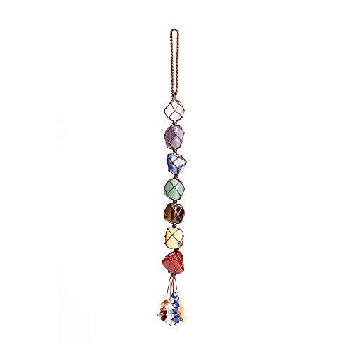iSTONE Handmade Crystal Window Car Hanging Ornaments 7 Chakra Home Decoration Feng Shui Ornament Yoga Meditation Car Decoration Tumbled Palm Stones Christmas Decorations Ornaments - Image 1