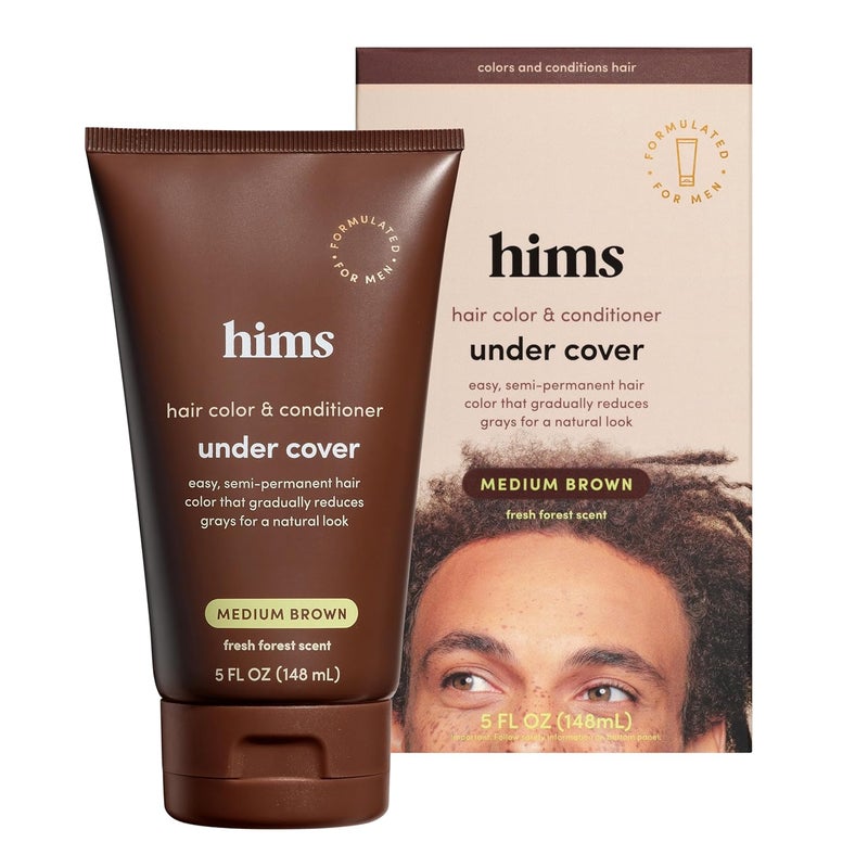 HIMS & HERS hims Under Cover Hair Color  Conditioner  Medium Brown Color Conditioner for Men  Semi Permanent Hair Color  Color Depositing Deep Conditioning Blends Grays  Fresh Forest Scent 5 fl oz