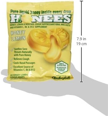 Honees Filled Menthol Lemon Cough Drop Honey Menthol Lemon Cough Drops Sore Throat Relief Nothing Artificial Natural Sore Throat Lozenges NonGMO Gluten Free 1 Pack 20 Drops - Image 5