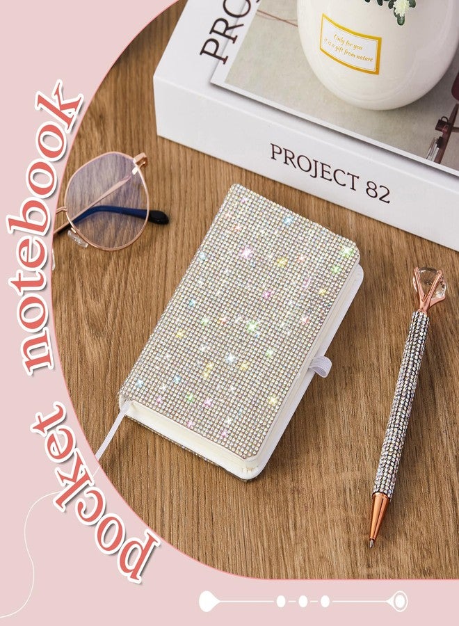 Resholder A6 Bling Pocket Notebook and Rhinestone Pen Sets Diamond Small Mini Leather Hardcover Notebook with 160 Pages, 3.7" x 5.5" (Silver) - Image 5
