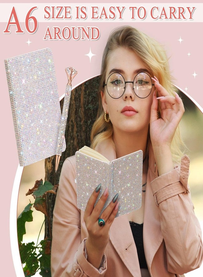 Resholder A6 Bling Pocket Notebook and Rhinestone Pen Sets Diamond Small Mini Leather Hardcover Notebook with 160 Pages, 3.7" x 5.5" (Silver) - Image 4