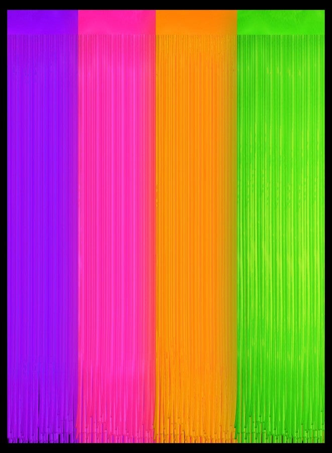 Demonwer 4 Pack Glow in The Dark Curtains Party Supplies 6.6 x 3.3 Ft Glow Tinsel Foil Fringe Curtains Colorful Photo Booth Prop Backdrop Streamer for Birthday Holiday Neon Party Decorations - Image 1