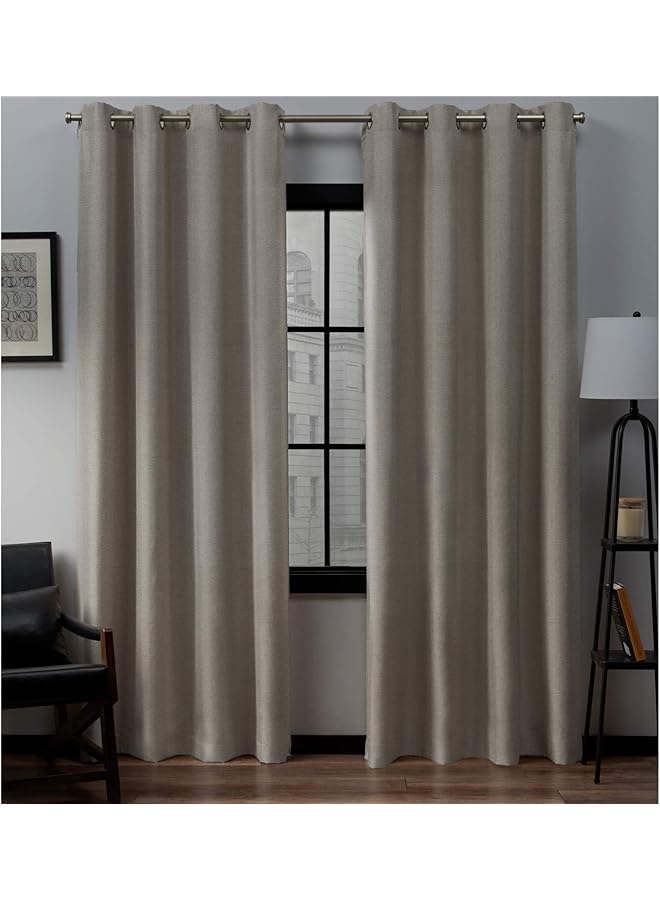 erorex Loha Linen Grommet Top Curtain Panel Pair 54 Inch X84 Inch Beige - Image 1