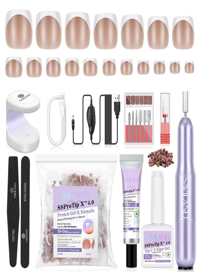 SAVILAND Gel Toe Nail Kit: 18 Sizes Nude Press-On Toenails for Women with Drill, 216 Nude Toe Nail Press Ons, U V Lamp and Nail Glue Gels, Gel Nail X Kit Tools for Manicure Gift - Image 1