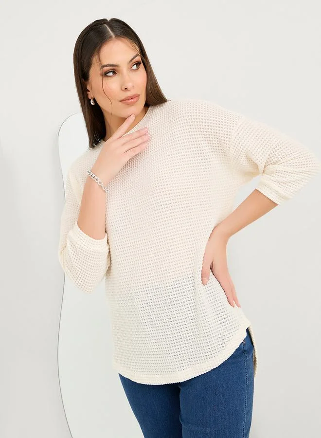 Styli Oversized Solid Textured Curved Hem T-Shirt