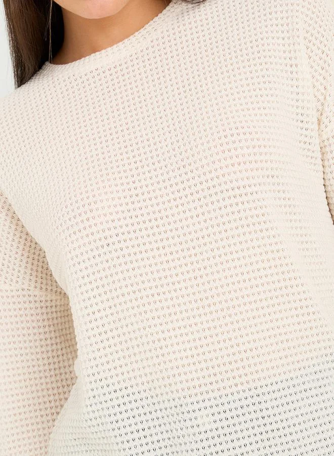 Styli Oversized Solid Textured Curved Hem T-Shirt