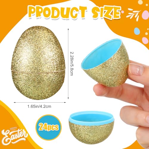 Simgoing 24 Pcs Glitter Easter Eggs Plastic Easter Fillable Hinged Eggs Bulk 23 Inch for Hunt Basket Stuffer Surprise Party Favor Treats GiftsYellow - Image 5