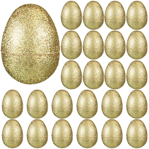 Simgoing 24 Pcs Glitter Easter Eggs Plastic Easter Fillable Hinged Eggs Bulk 23 Inch for Hunt Basket Stuffer Surprise Party Favor Treats GiftsYellow - Image 1