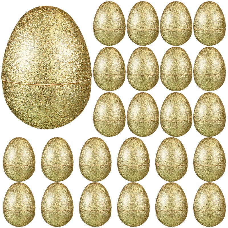 Simgoing 24 Pcs Glitter Easter Eggs Plastic Easter Fillable Hinged Eggs Bulk 23 Inch for Hunt Basket Stuffer Surprise Party Favor Treats GiftsYellow - Image 3