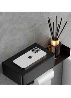 General Toilet Paper Holder, Toilet Roll Holder Wall Mount with Aroma Holder, Stainless Steel Flushable Wipe Holder for Bathroom Storage, Matte Black  - Image 2