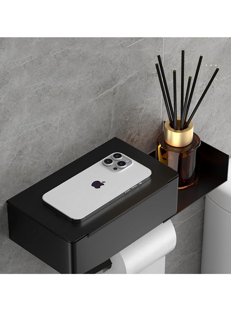 عام حامل ورق التواليت, حامل لفة المرحاض جدار جبل مع حامل رائحة, الفولاذ المقاوم للصدأ حامل مسح قابل للغسل لتخزين الحمام, أسود غير لامع - Image 2