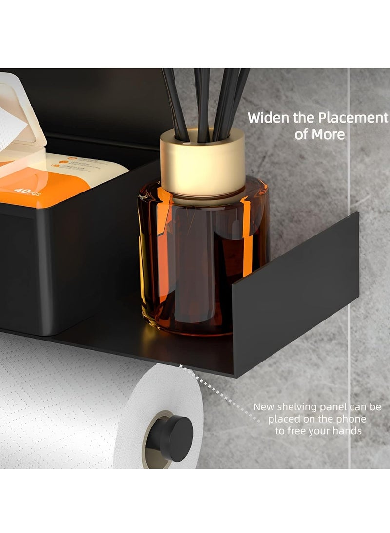 عام حامل ورق التواليت, حامل لفة المرحاض جدار جبل مع حامل رائحة, الفولاذ المقاوم للصدأ حامل مسح قابل للغسل لتخزين الحمام, أسود غير لامع - Image 3