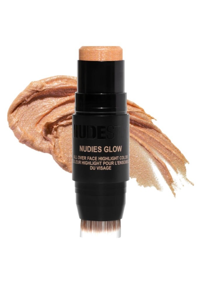 NUDESTIX (Euphorix) - NudeStix Nudies Glow Highlighter Stick w/Blending Brush, Dewy Cream Makeup for Cheeks, Eyes, Lips, Soft Metallic Glowy Face Colour and Contour, 8ml (8g) (Euphorix) - Image 1