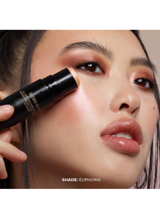 NUDESTIX (Euphorix) - NudeStix Nudies Glow Highlighter Stick w/Blending Brush, Dewy Cream Makeup for Cheeks, Eyes, Lips, Soft Metallic Glowy Face Colour and Contour, 8ml (8g) (Euphorix) - Image 2