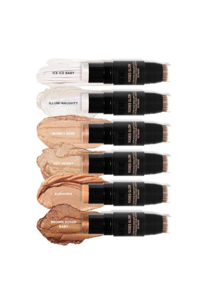NUDESTIX (Euphorix) - NudeStix Nudies Glow Highlighter Stick w/Blending Brush, Dewy Cream Makeup for Cheeks, Eyes, Lips, Soft Metallic Glowy Face Colour and Contour, 8ml (8g) (Euphorix) - Image 4