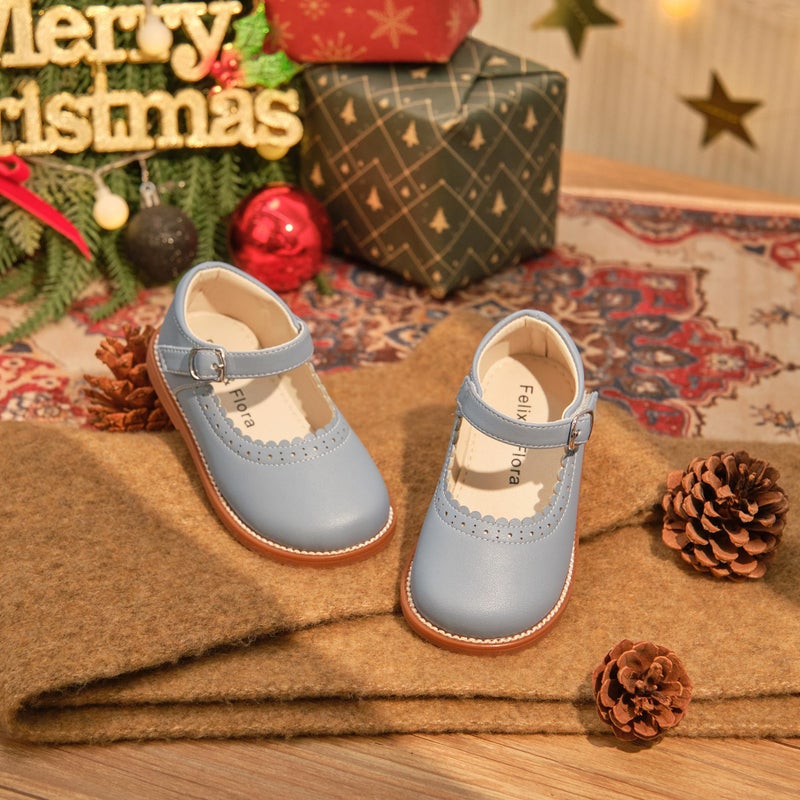 Felix & Flora Toddler Little Girl Light Blue Mary Jane Dress Shoes Size 5 - Flower Girl Ballet Flats for Party School Wedding - Image 2