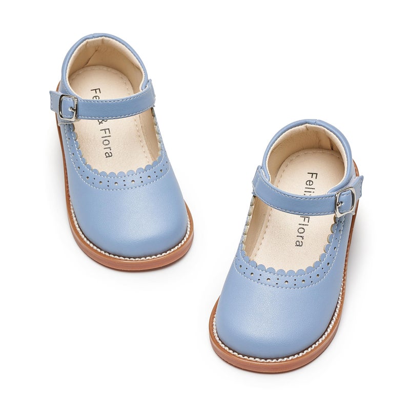 Felix & Flora Toddler Little Girl Light Blue Mary Jane Dress Shoes Size 5 - Flower Girl Ballet Flats for Party School Wedding - Image 1