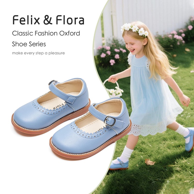 Felix & Flora Toddler Little Girl Light Blue Mary Jane Dress Shoes Size 5 - Flower Girl Ballet Flats for Party School Wedding - Image 3