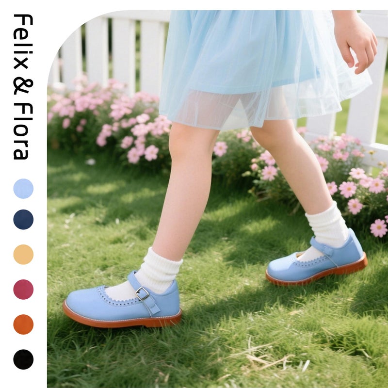 Felix & Flora Toddler Little Girl Light Blue Mary Jane Dress Shoes Size 5 - Flower Girl Ballet Flats for Party School Wedding - Image 4