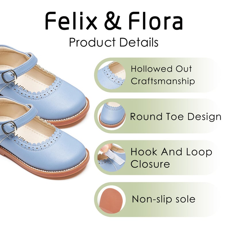 Felix & Flora Toddler Little Girl Light Blue Mary Jane Dress Shoes Size 5 - Flower Girl Ballet Flats for Party School Wedding - Image 5
