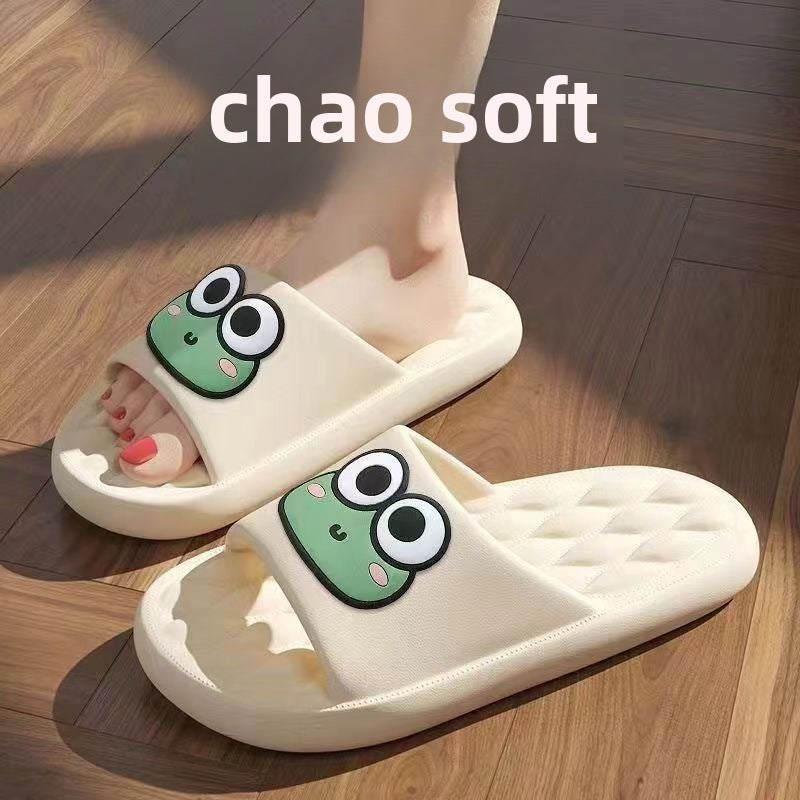 Slippers Womens Summer 2023 New Cute Indoor Home Bathroom Non-Slip Deodorant Couple Thick Slippers for Men 8822 Rhomboid Frog-White 